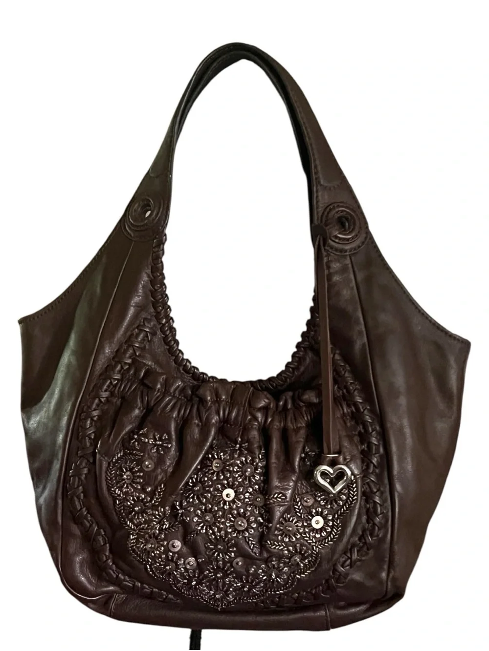 Brighton Leather Masterpiece Collection Hobo beaded & braided detail handbag